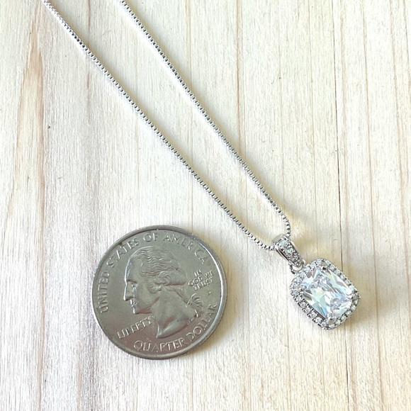 Cubic zirconia silver necklace silver square new - Picture 4 of 6